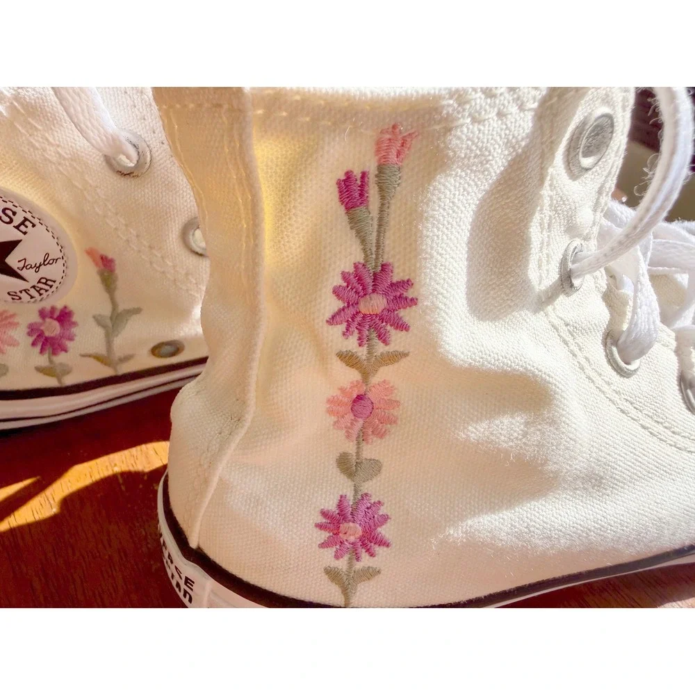 Converse Chuck Taylor All Star Hi Floral Embroidered Youth Shoes Egret A11775F